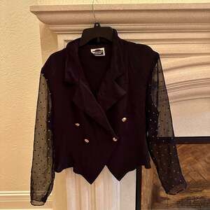 Greenwich Square Vintage Double Breasted Blazer with Sheer Polka Dot Sleeves